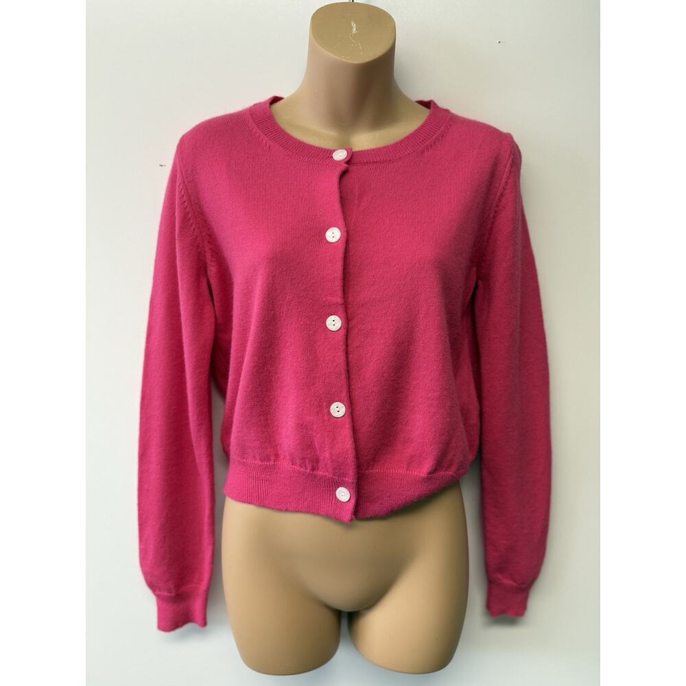 Molly Bracken Hot Pink Button Crop Long Sleeve Sweater Cardigan Medium - Picture 10 of 10